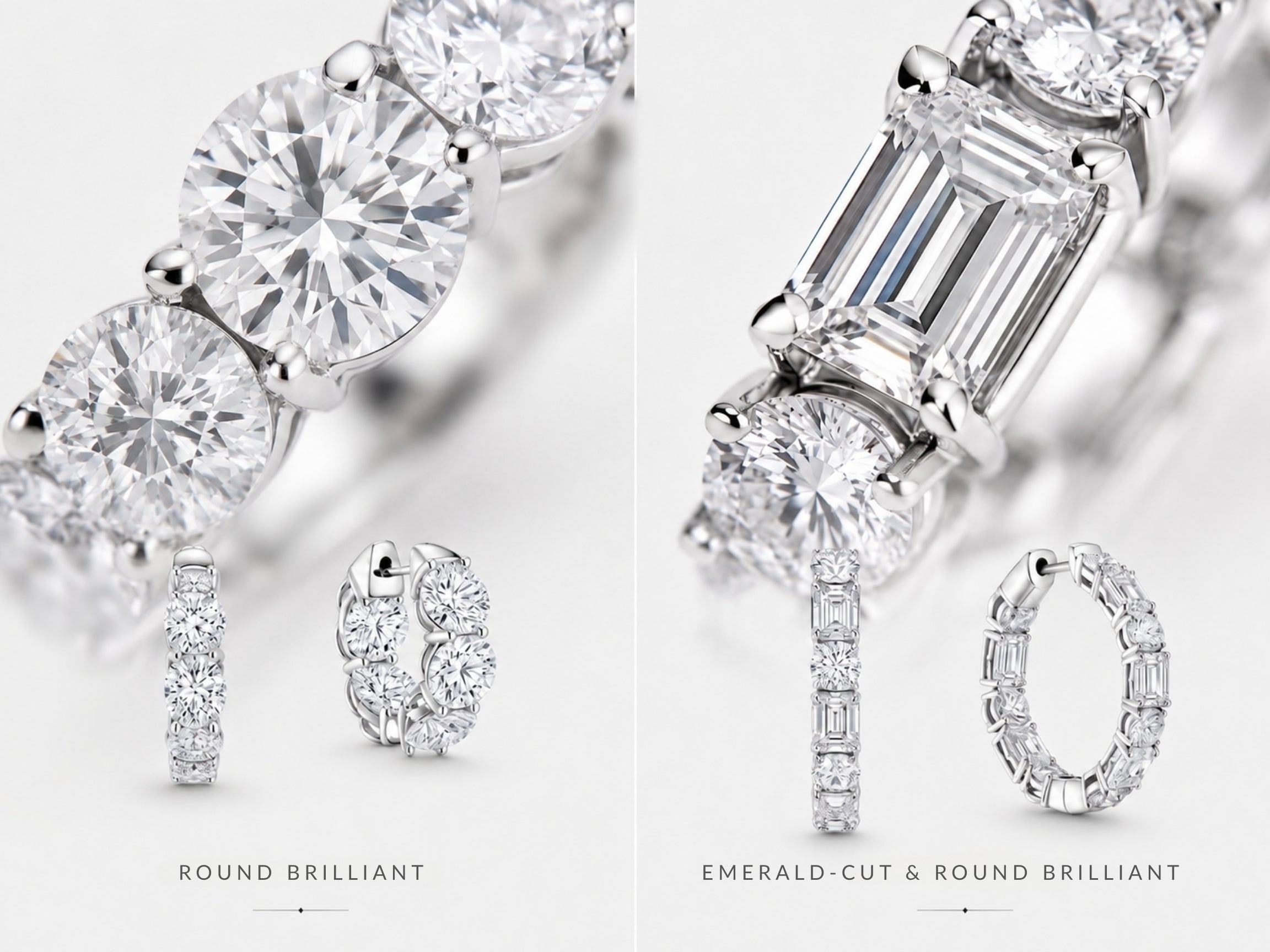 Round and mixed-cut lab grown diamond hoop earrings in 18K white gold