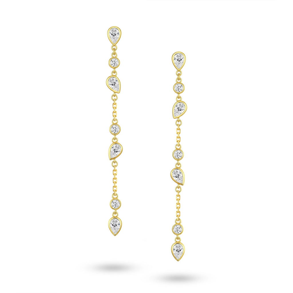 DEW · Cascading Teardrop & Round Diamond Drop Earrings (Pair)
