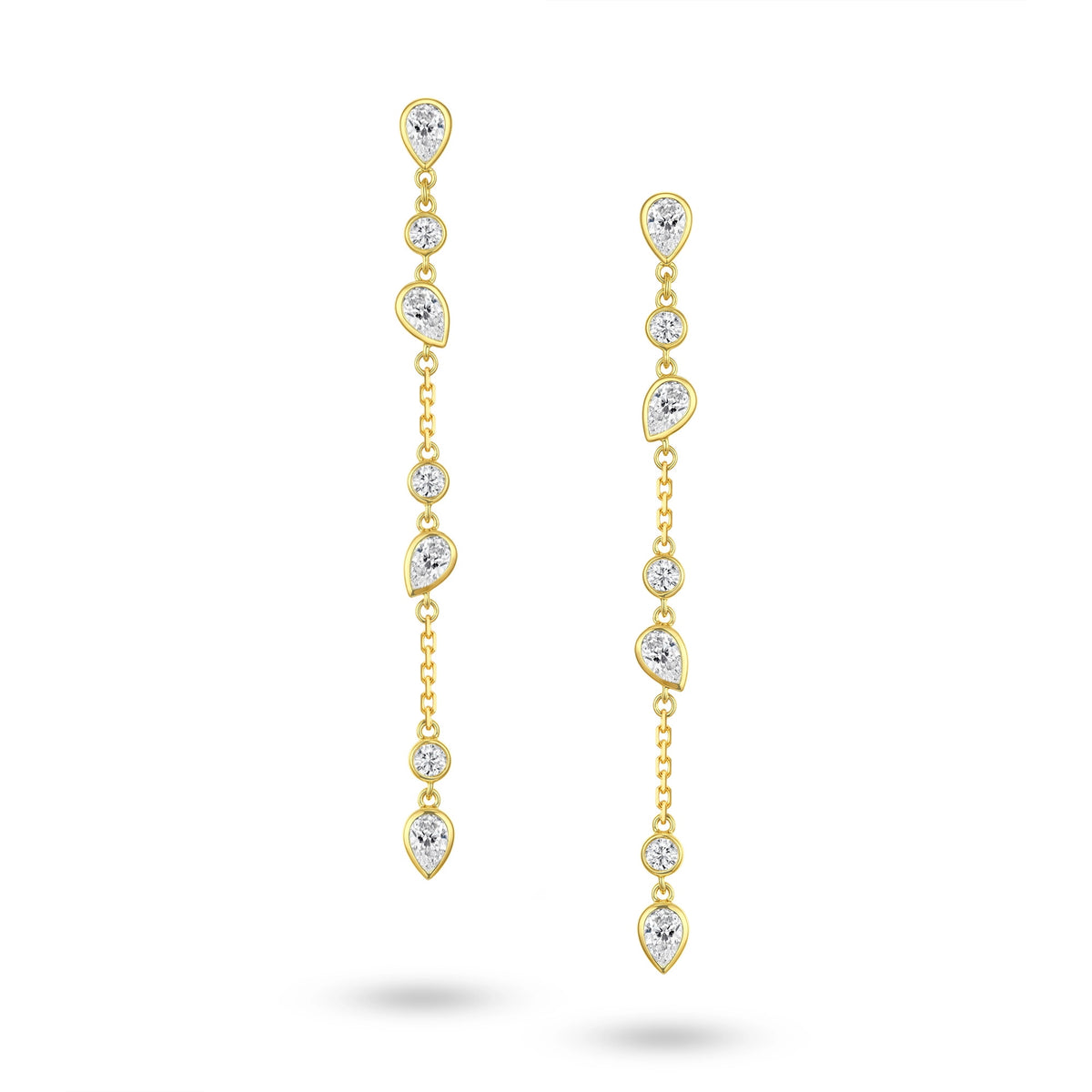 DEW · Cascading Teardrop & Round Diamond Drop Earrings (Pair)