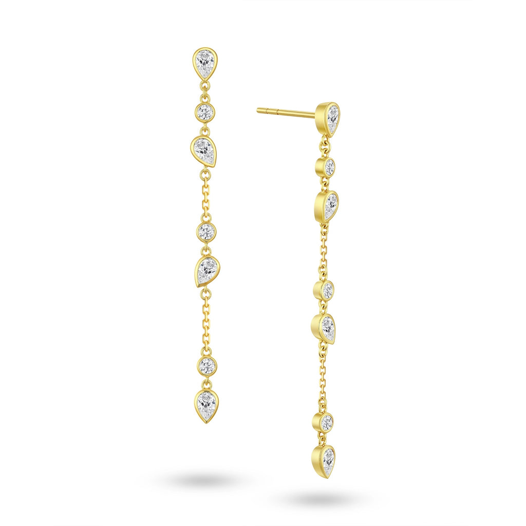 DEW · Cascading Teardrop & Round Diamond Drop Earrings (Pair)