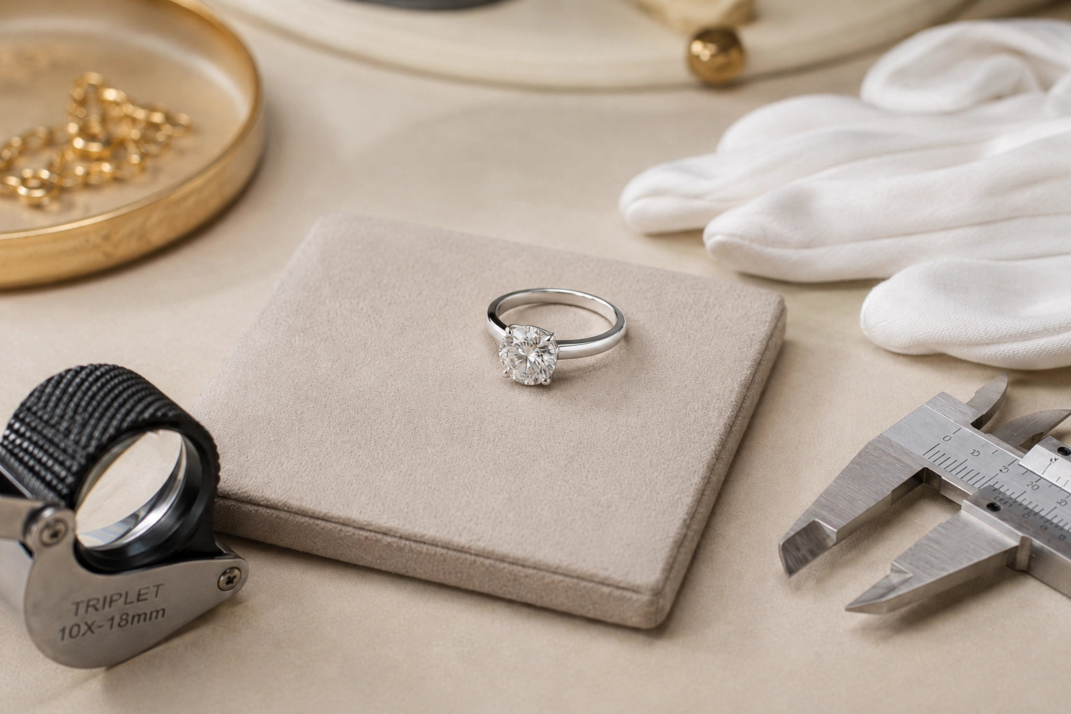 Final quality inspection of a J’ENCHANTE diamond jewelry piece