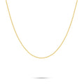 J'ENCHANTE 18K gold chain necklace, shown on a white background with a refined slim chain silhouette for solo wear, pendants or layering.
