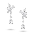 J'ENCHANTE The Celestia Drop earrings in 18K white gold, featuring pear, marquise and round diamonds, shown as a front-facing pair on a white background.