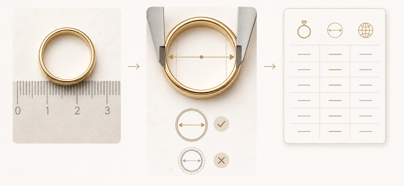 Measuring the inside diameter of a ring with a jewelry caliper
