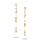 Front view of the J'ENCHANTE DEW cascading diamond drop earrings in gold. Showcasing a graceful 52.5mm drop, each earring features a striking layered cascade of 7 alternating teardrop and round diamonds (approx. 0.6 carats). This refined mixed-cut design catches the light from every angle, perfect for effortlessly elevating both day and evening looks.