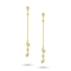 Front view of the J'ENCHANTE DEW Teardrop Rhythm diamond drop earrings in gold. Showcasing a graceful 50mm drop, each earring features a rhythmic sequence of 5 alternating teardrop (pear-shaped) and round diamonds (approx. 0.4 carats). This expressive, mixed-cut design creates a refined layered cascade of light, perfect for elevating any modern silhouette.