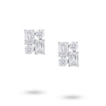 Front view of J'ENCHANTE Facette Quartet earrings with round and emerald-cut lab-grown diamonds set in 18K white gold.
