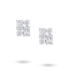 Front view of J'ENCHANTE Facette Quartet earrings with round and emerald-cut lab-grown diamonds set in 18K white gold.