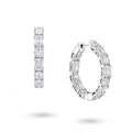 J'ENCHANTE Facette Rhythm lab-grown diamond hoop earrings in 18K white gold, shown from the front and side.