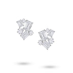 Front view of J'ENCHANTE Facette Structure Earrings (Small) with emerald-cut and round lab-grown diamonds in 18K white gold.