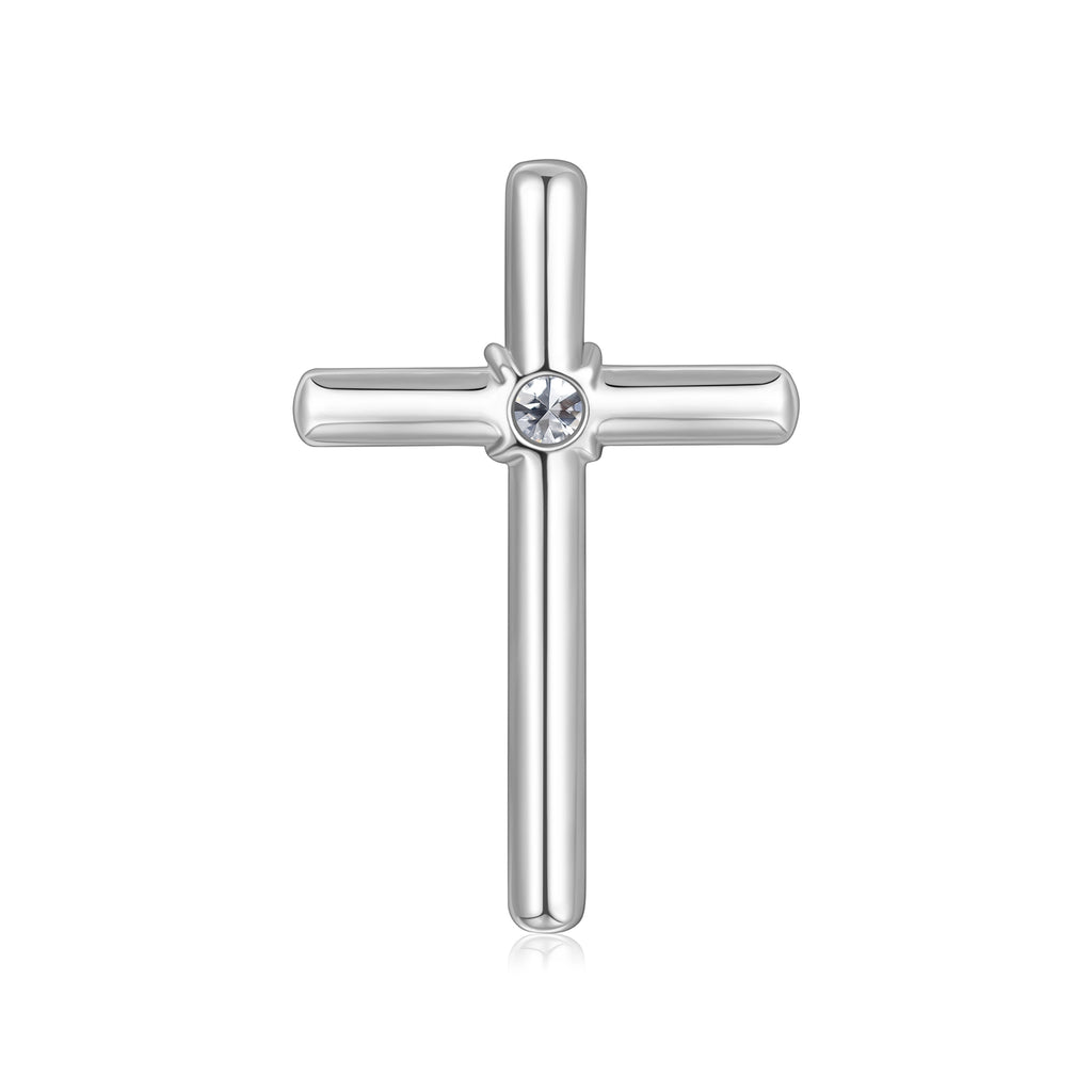 Back view of the J'ENCHANTE HOPE center cross diamond pendant in 18K white gold. Showcasing the flawlessly polished reverse side and the open light-entry hole behind the center diamond. This refined craftsmanship ensures maximum brilliance while offering exceptional, smooth comfort for everyday wear.