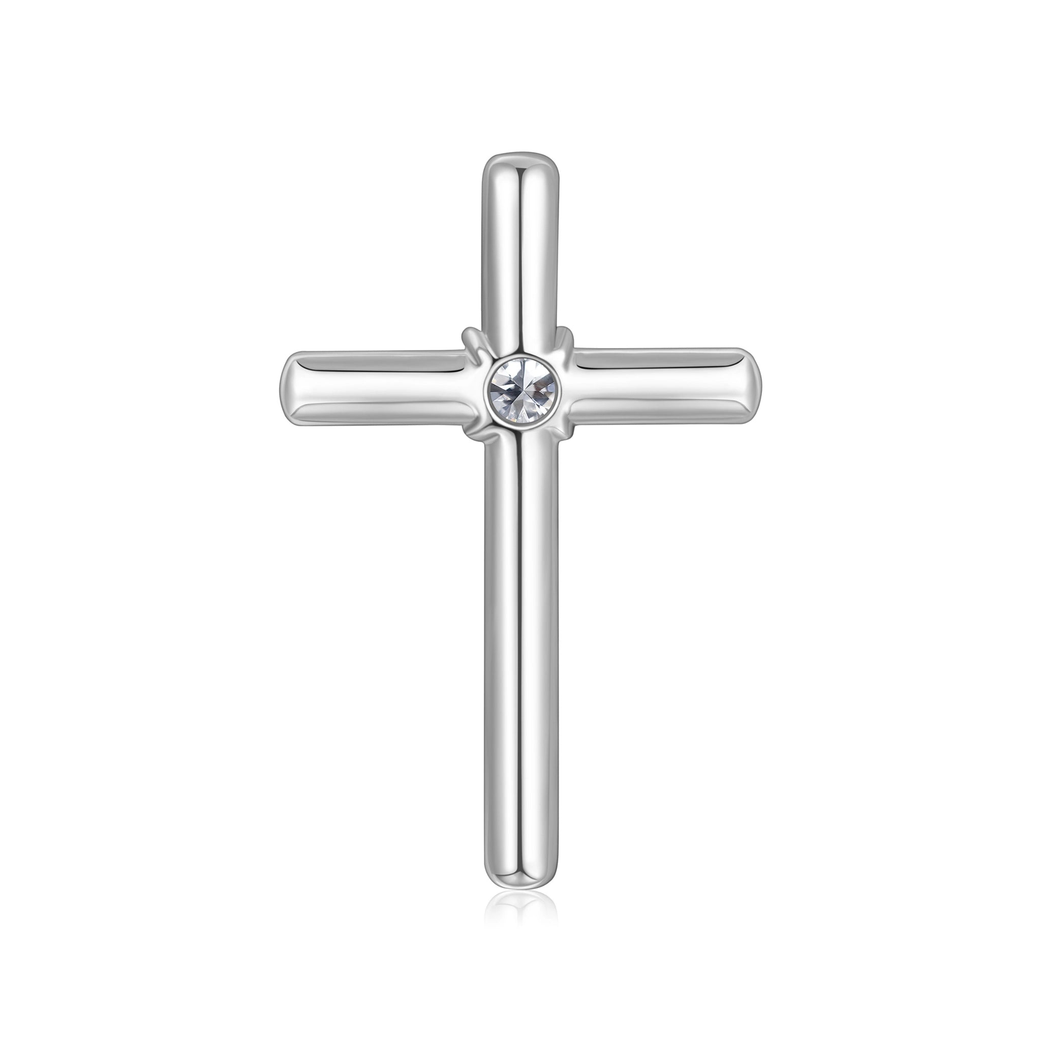 Back view of the J'ENCHANTE HOPE center cross diamond pendant in 18K white gold. Showcasing the flawlessly polished reverse side and the open light-entry hole behind the center diamond. This refined craftsmanship ensures maximum brilliance while offering exceptional, smooth comfort for everyday wear.