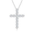 Front view of the J'ENCHANTE HOPE Radiant Cross diamond necklace in 18K white gold. Featuring a clean, balanced silhouette formed by a continuous line of 11 round brilliant diamonds (approx. 1.70 carats), creating a seamless path of light as an enduring symbol of faith and inner clarity.