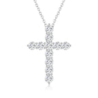 Front view of the J'ENCHANTE HOPE Radiant Cross diamond necklace in 18K white gold. Featuring a clean, balanced silhouette formed by a continuous line of 11 round brilliant diamonds (approx. 1.70 carats), creating a seamless path of light as an enduring symbol of faith and inner clarity.