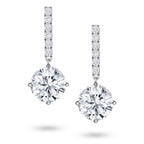 Front view of the J'ENCHANTE JOY round bar stud earrings, featuring slim vertical bars pavé-set with 12 diamonds (0.2 carats), suspending a brilliant round focal stone for a clean, refined linear silhouette.