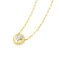 Angled view of the J'ENCHANTE LUCK star medallion necklace, highlighting the sculptural depth of the pendant and the stylish, textural paperclip gold chain, perfect for elevating any minimalist or layered style.
