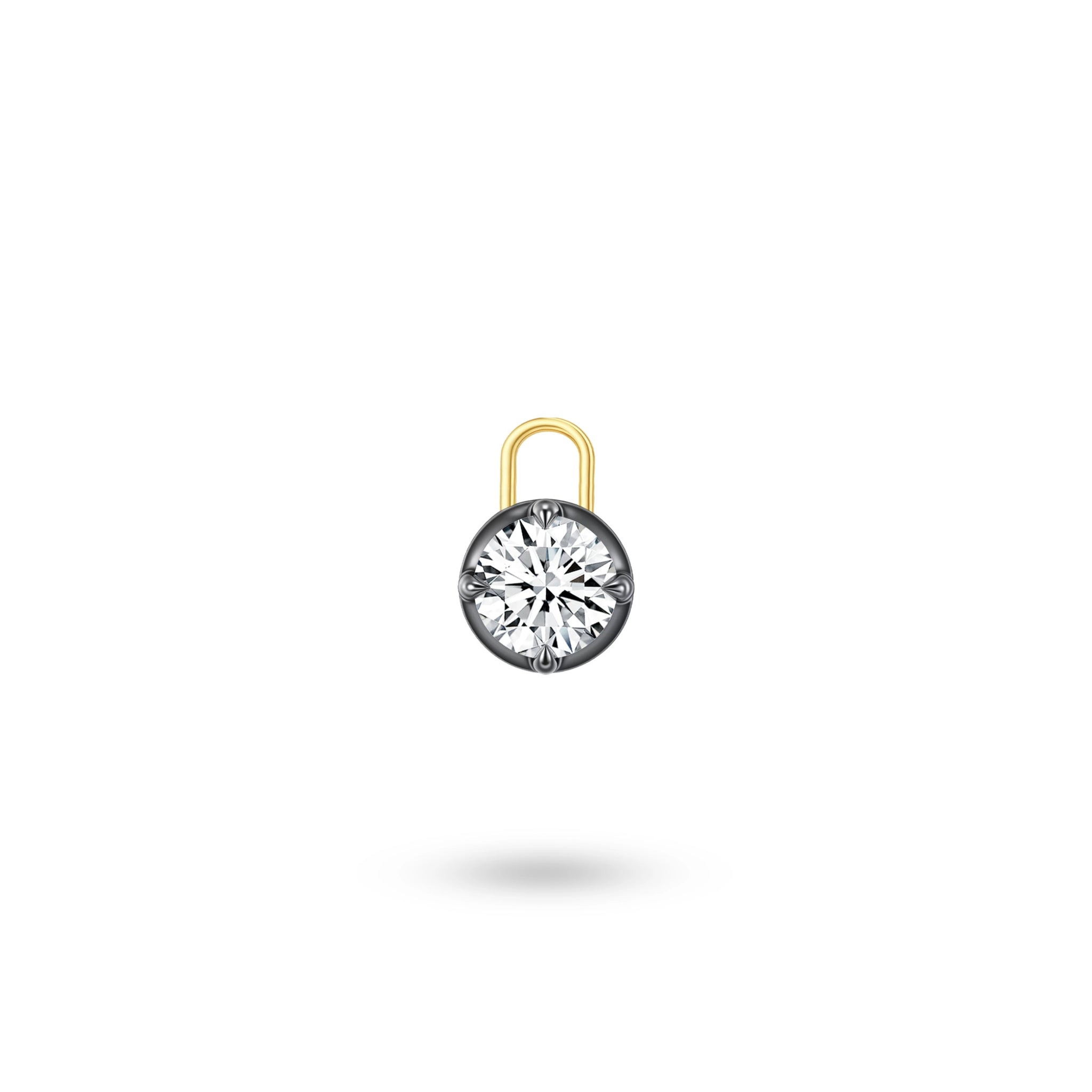 Front view of the J'ENCHANTE MOD collection 18k gold lab-grown diamond pendant, featuring a unique black frame setting that strongly contrasts with the brilliant round-cut diamond.