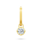Front view of the J'ENCHANTE MOD medium 18k gold single classic hoop earring, featuring bolder sculptural lines paired with a detachable 0.5-carat round lab-grown diamond drop for a refined statement.