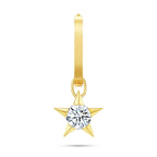 Front view of the J'ENCHANTE MOD medium 18k gold star drop hoop earring, combining a bolder medium-sized classic hoop with a 0.5-carat lab-grown diamond star charm for a clean, sculptural look.