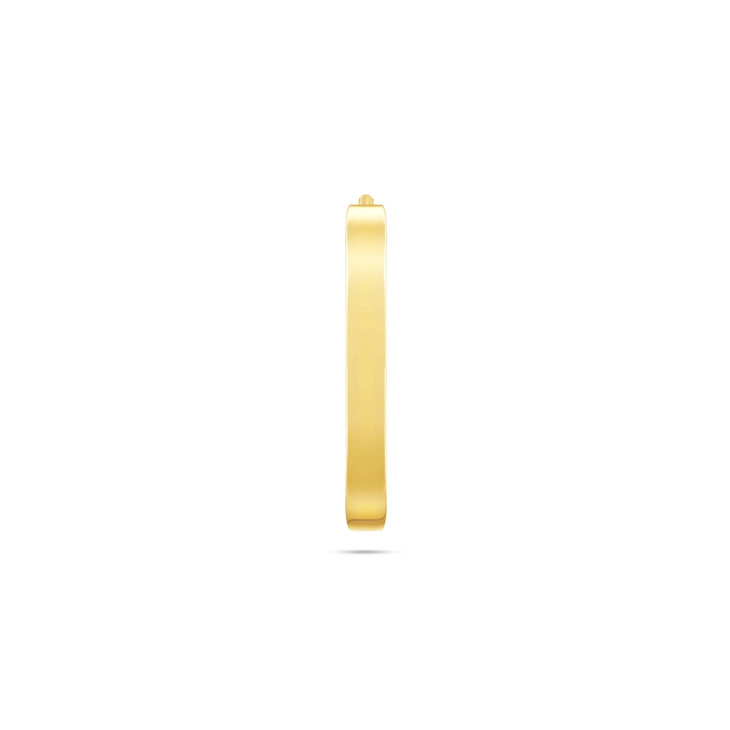 Front view of the J'ENCHANTE MOD medium 14.8mm classic 18k gold single hoop earring, featuring a clean geometric silhouette as a versatile foundation for interchangeable drops.