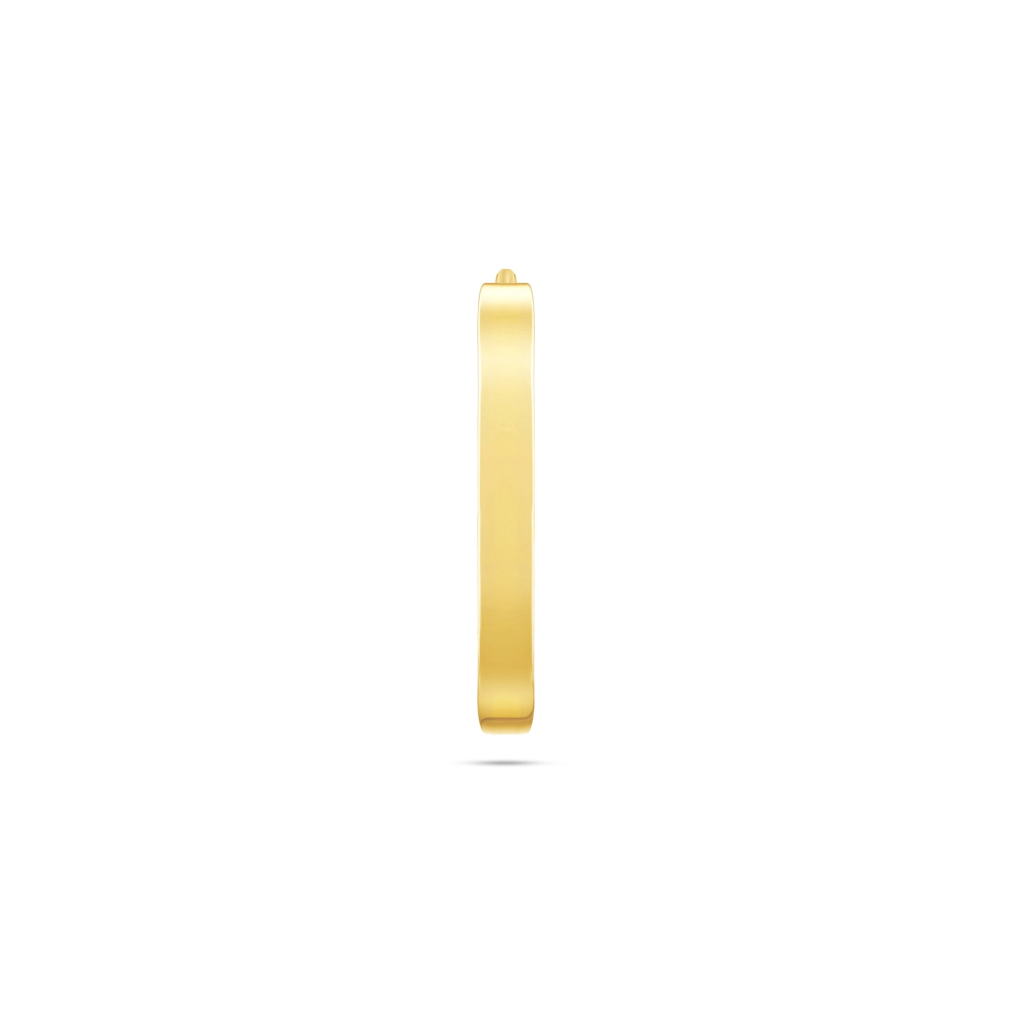 Front view of the J'ENCHANTE MOD medium 14.8mm classic 18k gold single hoop earring, featuring a clean geometric silhouette as a versatile foundation for interchangeable drops.