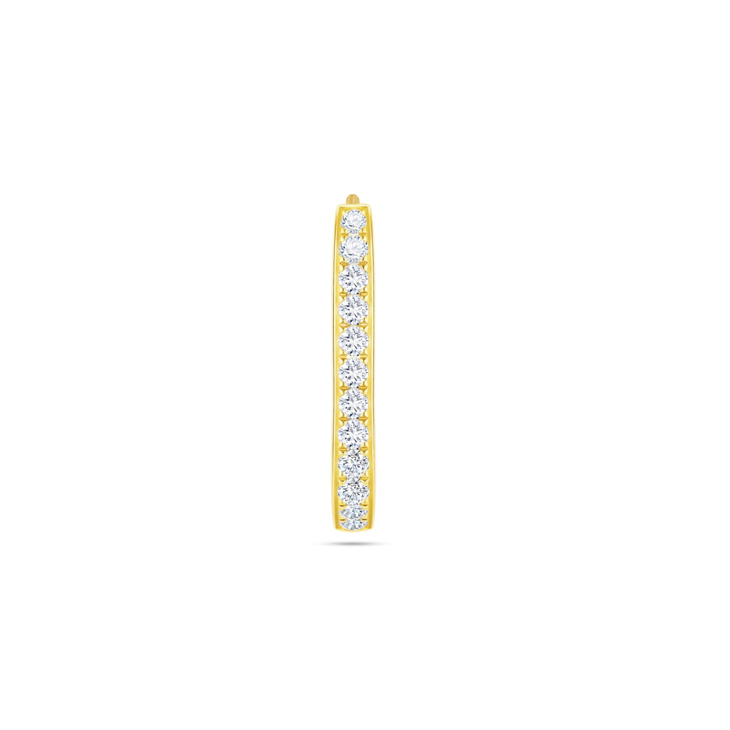 Front view of the J'ENCHANTE MOD medium 14.8mm pavé hoop earring, featuring a bolder linear silhouette illuminated by a row of 12 diamonds (0.1ct), serving as a luxurious statement or a refined modular base.