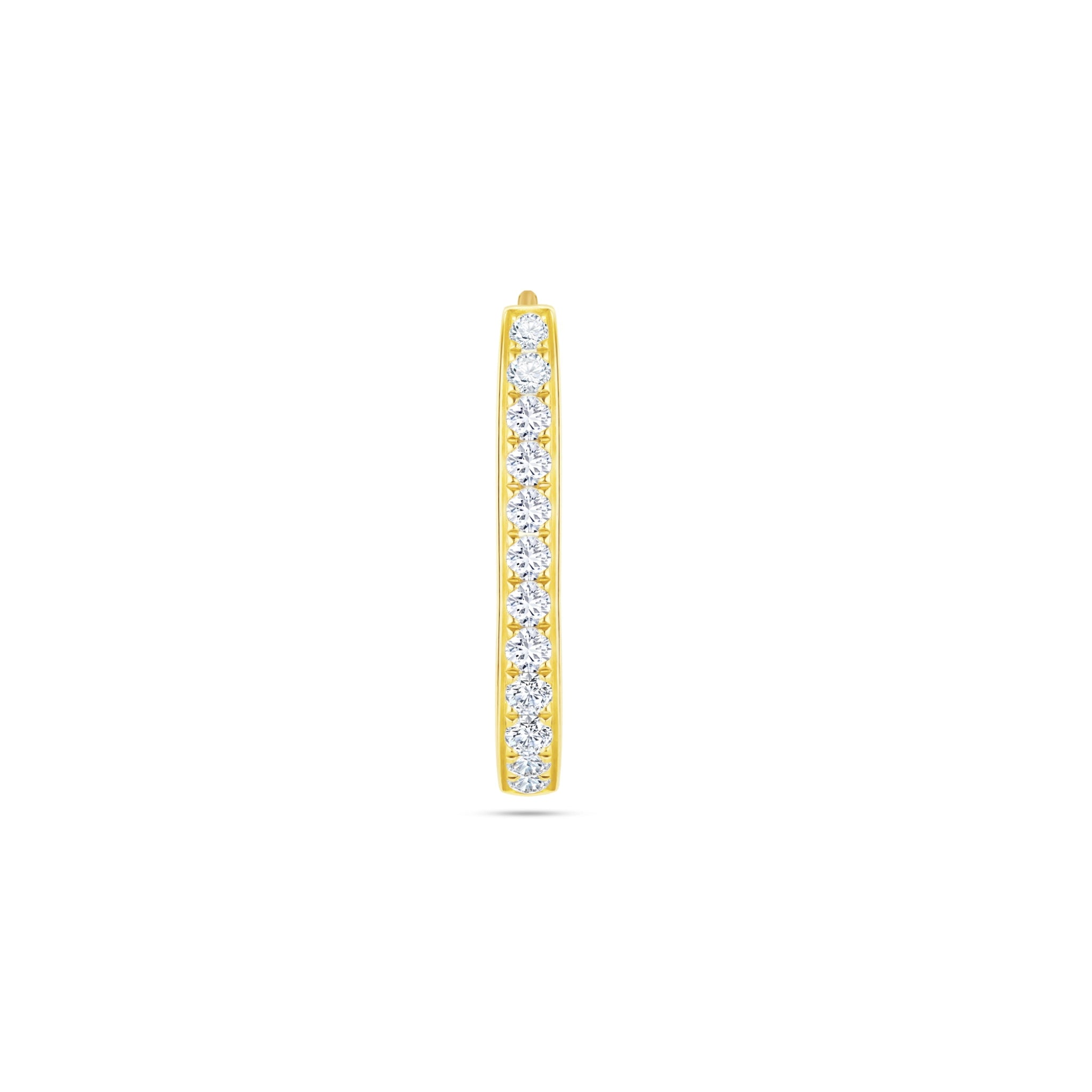 Front view of the J'ENCHANTE MOD medium 14.8mm pavé hoop earring, featuring a bolder linear silhouette illuminated by a row of 12 diamonds (0.1ct), serving as a luxurious statement or a refined modular base.