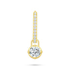 Front view of the J'ENCHANTE MOD medium 18k gold pavé round diamond drop hoop earring, featuring a bolder hoop accented with a refined row of pavé-set diamonds and a detachable luminous 0.5-carat round lab-grown diamond.