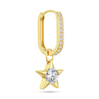 Angled view of the J'ENCHANTE MOD medium pavé diamond star hoop earring, showcasing the generous spatial proportion of the diamond-accented hoop and the dimensional brilliance of the star drop.