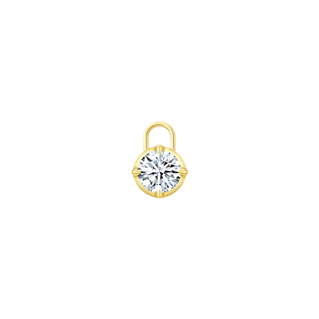 Front view of the J'ENCHANTE MOD collection medium 18k gold lab-grown diamond pendant, featuring a brilliant round-cut diamond for customizable styling.