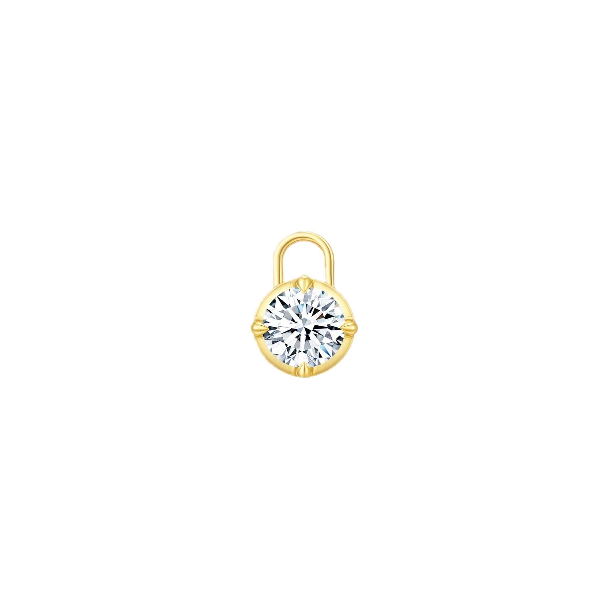 Front view of the J'ENCHANTE MOD collection medium 18k gold lab-grown diamond pendant, featuring a brilliant round-cut diamond for customizable styling.