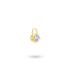 Angled view of the J'ENCHANTE MOD collection small 0.3-carat lab-grown diamond pendant, highlighting the delicate 18k yellow gold setting and prongs while maintaining depth and brilliance.