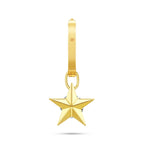 Back view of the J'ENCHANTE MOD small star diamond drop hoop, displaying the high-polished solid 18k gold finish and the signature brand hallmark engraved on the back of the hoop.