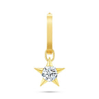 Front view of the J'ENCHANTE MOD small 18k gold star drop hoop earring, featuring a classic small hoop paired with a detachable 0.5-carat lab-grown diamond star charm.
