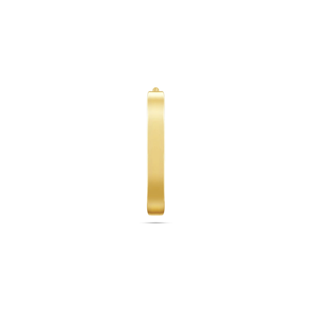 Front view of the J'ENCHANTE MOD small 13mm classic 18k gold single hoop earring, featuring a clean, geometric silhouette designed as the perfect minimalist foundation for interchangeable drops.