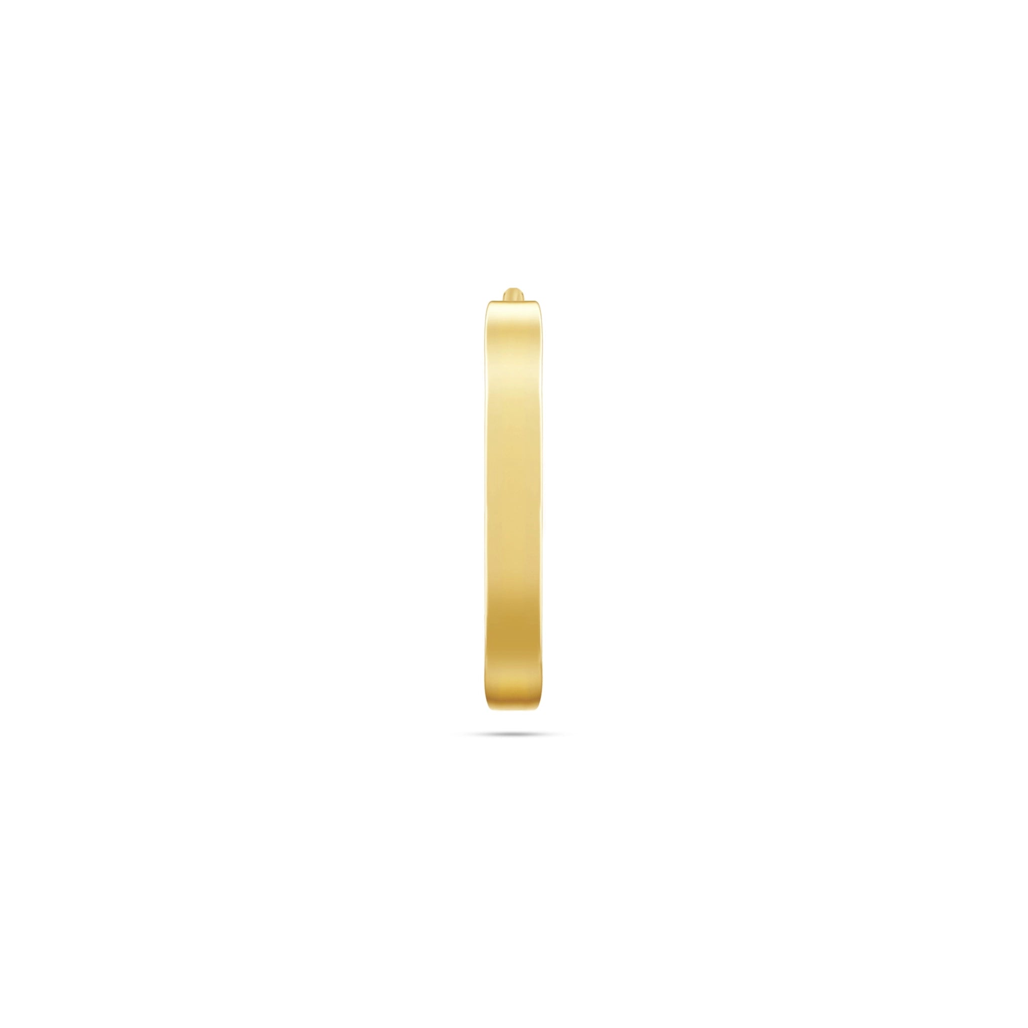 Front view of the J'ENCHANTE MOD small 13mm classic 18k gold single hoop earring, featuring a clean, geometric silhouette designed as the perfect minimalist foundation for interchangeable drops.