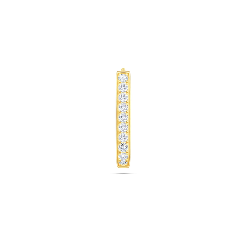 Front view of the J'ENCHANTE MOD small 13mm pavé hoop earring, featuring a sleek linear silhouette illuminated by a row of 0.07-carat diamonds, serving as a minimalist statement or a refined modular base.