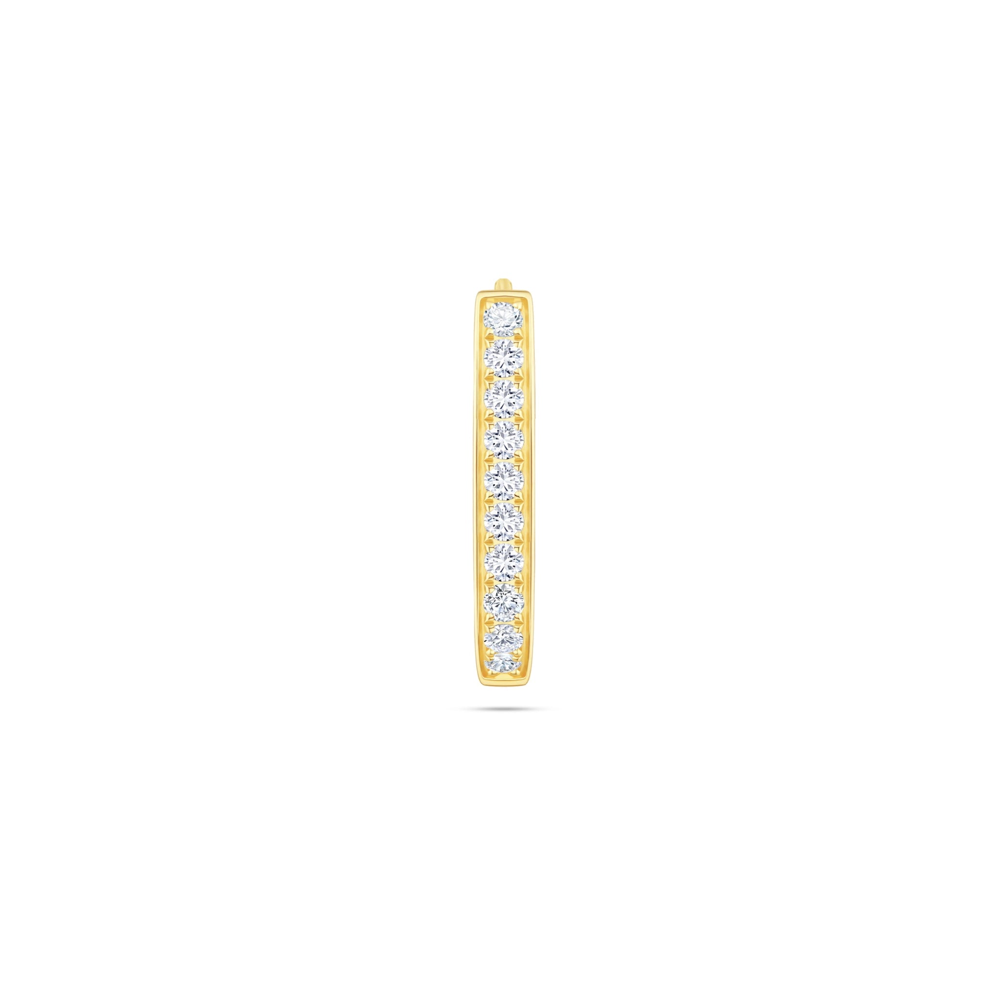 Front view of the J'ENCHANTE MOD small 13mm pavé hoop earring, featuring a sleek linear silhouette illuminated by a row of 0.07-carat diamonds, serving as a minimalist statement or a refined modular base.