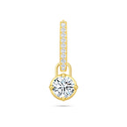 Front view of the J'ENCHANTE MOD small 18k gold pavé round diamond drop hoop earring, featuring a delicate hoop accented with a subtle row of diamonds and a detachable luminous 0.5-carat round lab-grown diamond.
