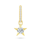 Front view of the J'ENCHANTE MOD small 18k gold pavé diamond star drop hoop earring, featuring a delicate hoop accented with a refined row of pavé-set lab-grown diamonds and a detachable star charm.