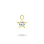 Front view of the J'ENCHANTE MOD collection 18k gold star lab-grown diamond pendant, featuring a brilliant round-cut diamond set in a classic five-point star design.