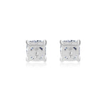 Back gallery view of the J'ENCHANTE ONE cushion diamond stud earrings, showcasing the intricately crafted open gallery and engraved brand hallmark. This refined back structure maximizes light passage from behind while ensuring a secure, flush, and comfortable fit on the earlobe.