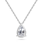 Back gallery view of the J'ENCHANTE ONE pear diamond necklace, highlighting the signature J-setting and open-backed structure. The elegantly curved setting seamlessly flows into the pendant, gently lifting the stone from behind to allow maximum light to pass through, dramatically enhancing the clarity and brilliance of the pear cut.
