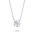 Front view of the J'ENCHANTE ONE round cut diamond solitaire necklace, featuring a breathtaking 3-carat brilliant center stone. The minimalist white gold design allows the diamond to appear floating, catching light with every movement for a timeless expression of elegance.
