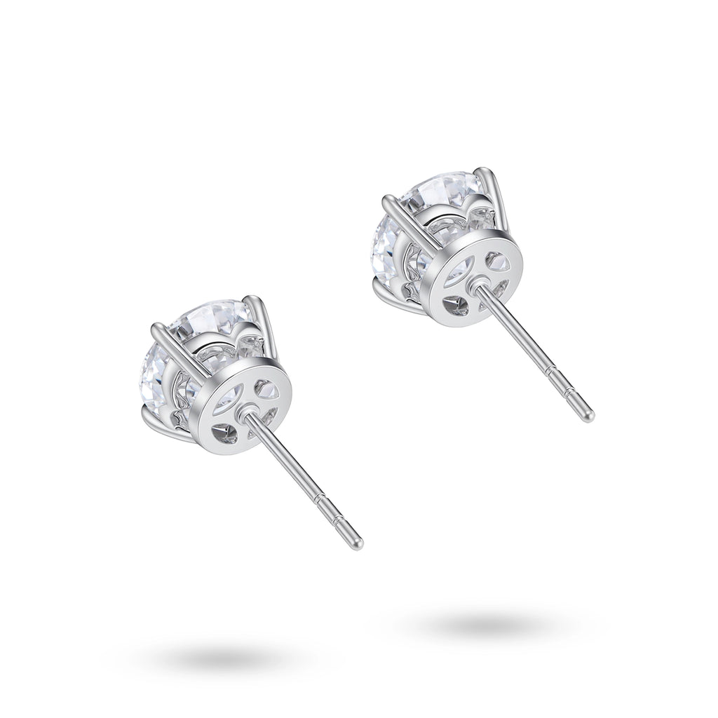 Back view of the J'ENCHANTE ONE round diamond stud earrings, showcasing the secure stud post and intricately crafted open gallery. This refined architectural back structure ensures maximum light passage and comfortable, secure everyday wear for large carat diamonds.