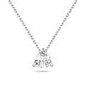 Front view of the J'ENCHANTE ONE trilliant-cut diamond solitaire necklace in white gold. Centered on a brilliant triangular diamond, the minimalist design highlights clean geometry softened by subtle curves, making a refined, confident, and unmistakably distinct statement.