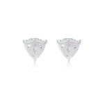 Back view of the J'ENCHANTE ONE trilliant-cut diamond stud earrings, showcasing the clean, open-backed setting and engraved brand hallmark. This refined architectural gallery maximizes light passage from behind while ensuring a secure, flush, and comfortable fit.