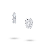 J'ENCHANTE Radiant Trio lab-grown diamond earrings in 18K white gold, shown from the front and side.